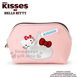 〔小禮堂〕Hello Kitty Hershey's KISSES 皮質半圓化妝包《粉》收納包.筆袋