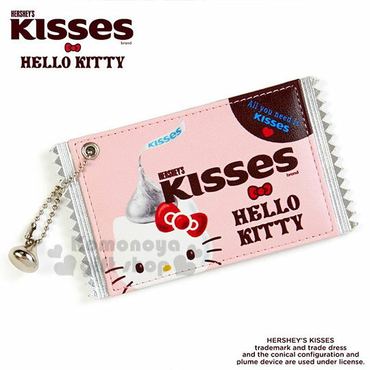 〔小禮堂〕Hello Kitty Hershey's KISSES 巧克力造型皮質票卡夾《粉》證件夾.車票夾