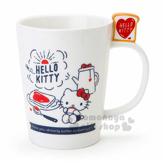 〔小禮堂〕Hello Kitty 吐司造型裝飾陶瓷馬克杯《白》咖啡杯.茶杯.2019新生活系列