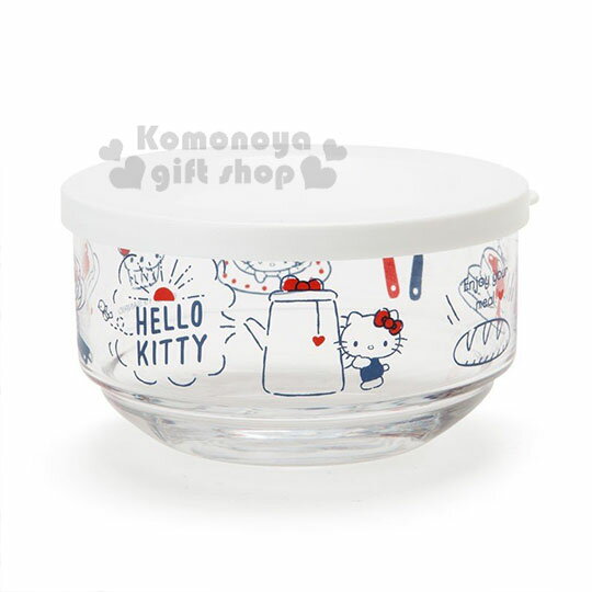 〔小禮堂〕Hello Kitty 日製矽膠蓋玻璃保鮮碗《白》保鮮罐.保鮮盒.2019新生活系列