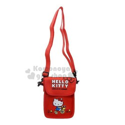 〔小禮堂〕Hello Kitty 潛水布直式斜背手機包《紅.騎腳踏車》斜背包.側背包