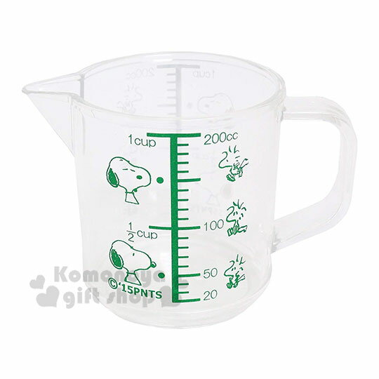 小禮堂 史努比 單耳透明塑膠量杯《綠.躺屋頂》200ml.烘焙用品