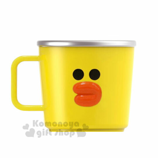 小禮堂 Line friends 莎莉 單耳不鏽鋼杯《黃.大臉》225ml.茶杯.咖啡杯.盒裝