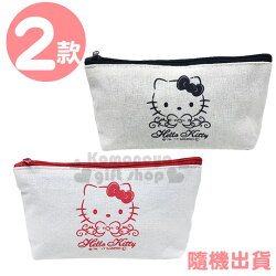 〔小禮堂〕Hello Kitty 帆布船形拉鍊筆袋《2款隨機.紅/黑》鉛筆盒.化妝包.收納包.銅板小物