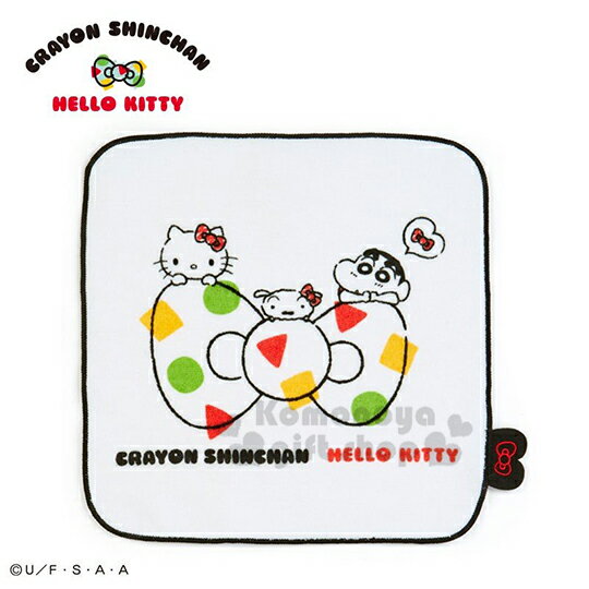 小禮堂 Hello Kitty x 蠟筆小新 棉質圓角小方巾《白黑》25x25cm.毛巾.手帕