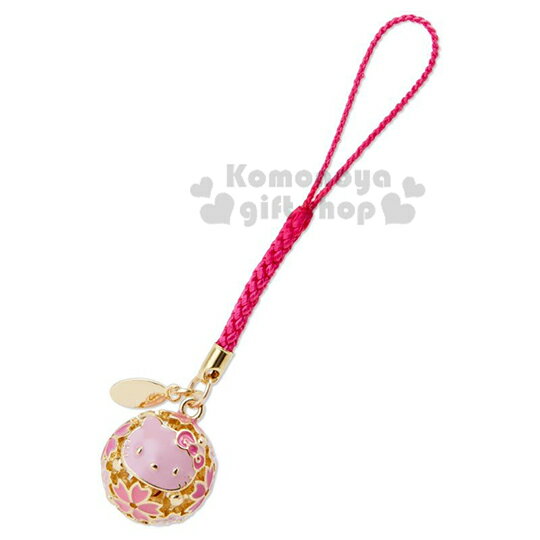 〔小禮堂〕Hello Kitty 簍空球型金屬鈴鐺吊飾《桃粉》掛飾.鑰匙圈.春日和櫻系列