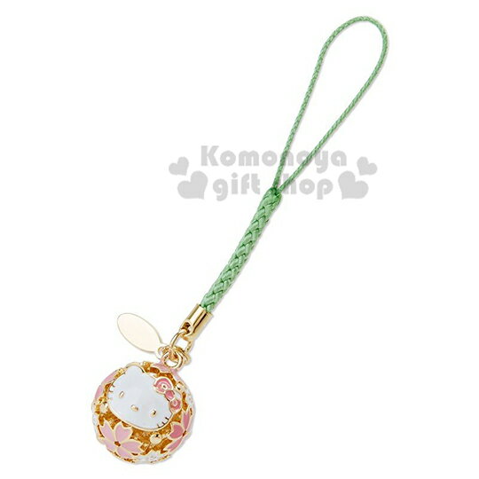 〔小禮堂〕Hello Kitty 簍空球型金屬鈴鐺吊飾《綠粉》掛飾.鑰匙圈.春日和櫻系列