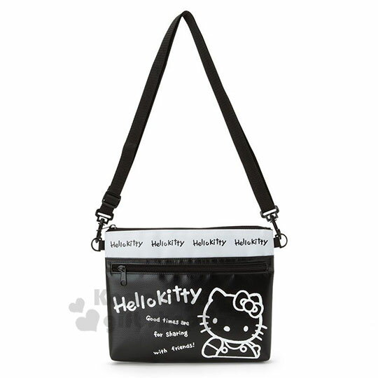 小禮堂 Hello Kitty 防水雙層扁平拉鍊斜揹包《黑》側揹包.收納包.工具袋.45週年紀念系列