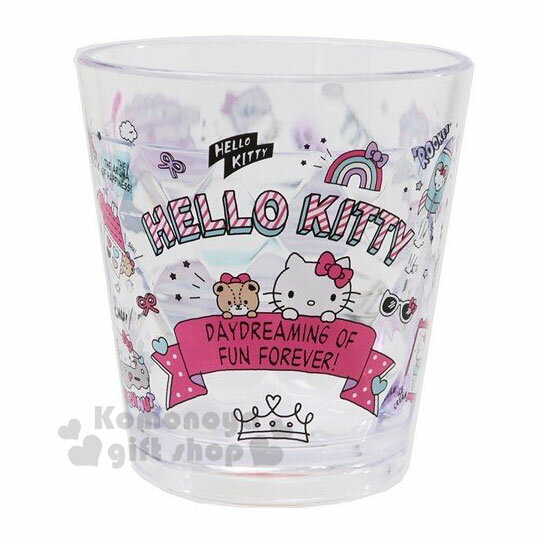 小禮堂 Hello Kitty 菱格紋無把透明塑膠小水杯《粉.插圖》270ml.漱口杯.塑膠杯