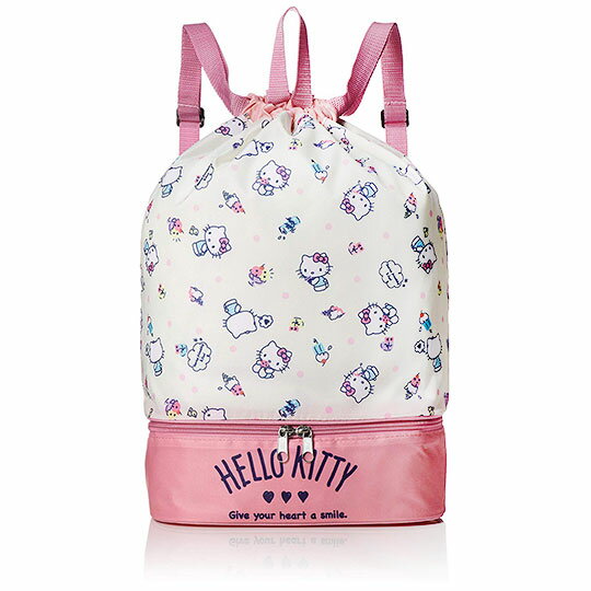 小禮堂 Hello Kitty 尼龍雙層束口後背袋《粉米.冰淇淋》手提袋.肩背袋.縮口袋