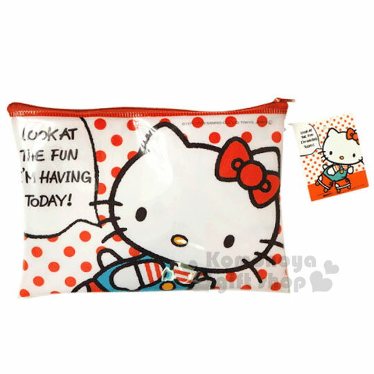 小禮堂 Hello Kitty 防水透明方形扁平化妝包《紅白.點點》工具袋.收納袋.銅板小物