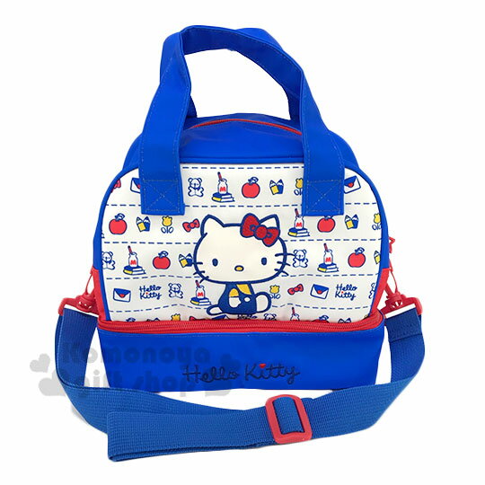小禮堂 Hello Kitty 尼龍雙層手提包斜揹包《藍白.坐姿物品》側揹包.便當袋