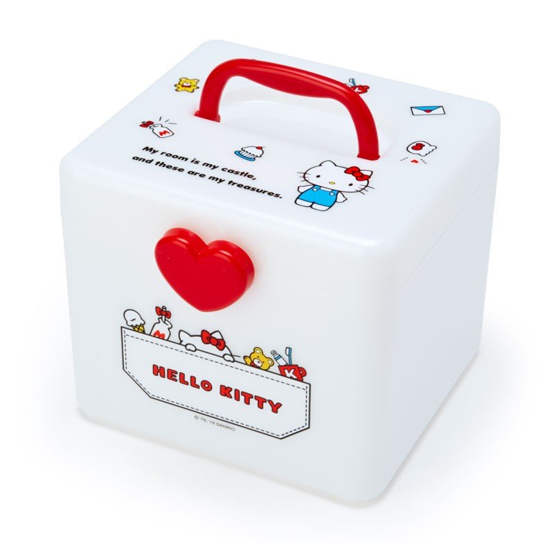 小禮堂 Hello Kitty 方形塑膠掀蓋手提收納箱《M.白紅》置物箱.藥箱.工具箱