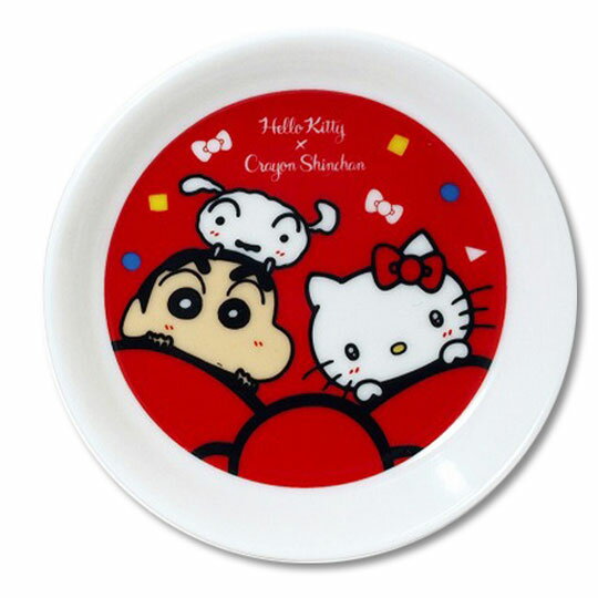 小禮堂 Hello Kitty x 蠟筆小新 日製迷你陶瓷圓盤《紅白.趴蝴蝶結》小菜碟.金正陶器