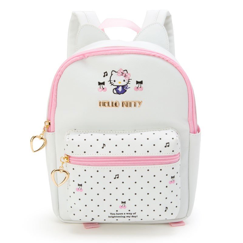 小禮堂 Hello Kitty 兒童造型耳朵皮質拉鍊後揹包《白黑.點點》雙肩包.外出包