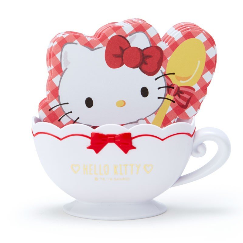 小禮堂 Hello Kitty 咖啡杯造型置物盒便條紙組《紅白》留言紙.收納盒