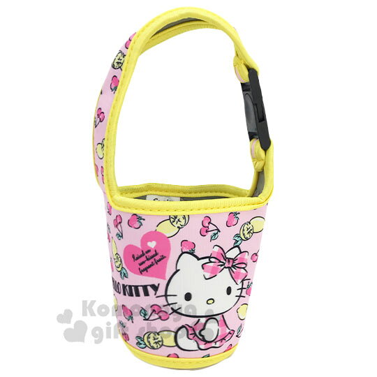 小禮堂 Hello Kitty 潛水布飲料杯套《粉黃.檸檬》手搖杯套.環保杯套.水壺袋