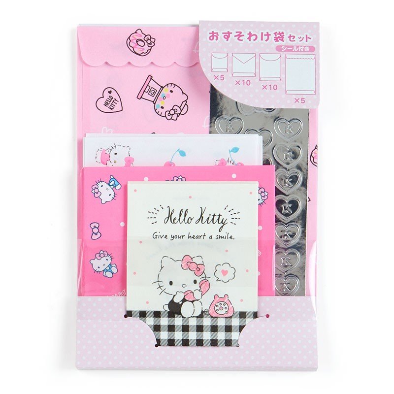 小禮堂 Hello Kitty 日製信封貼紙組《粉黑.講電話》禮金袋.禮物包裝