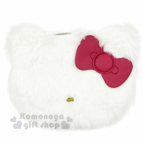 小禮堂 Hello Kitty 大臉造型絨毛零錢包《白》收納包.耳機包