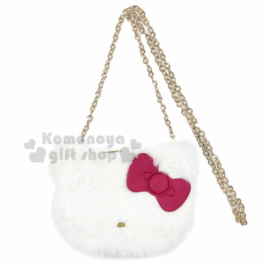 小禮堂 Hello Kitty 大臉造型絨毛鍊條斜揹包《白》隨身包.側揹包.收納包