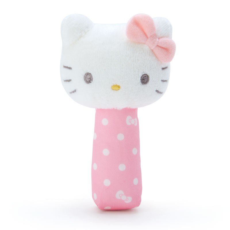 小禮堂 Hello Kitty 大臉造型絨毛手搖鈴玩具《粉白》兒童玩具.絨毛玩偶