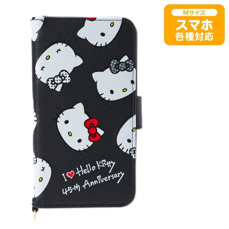小禮堂 Hello Kitty 皮質扣式掀蓋手機殼《黑白》多機種適用.裝飾殼.卡套.生日慶系列