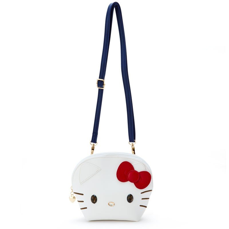小禮堂 Hello Kitty 大臉造型半圓皮質拉鍊斜揹包《白》收納包.手拿包.外出包