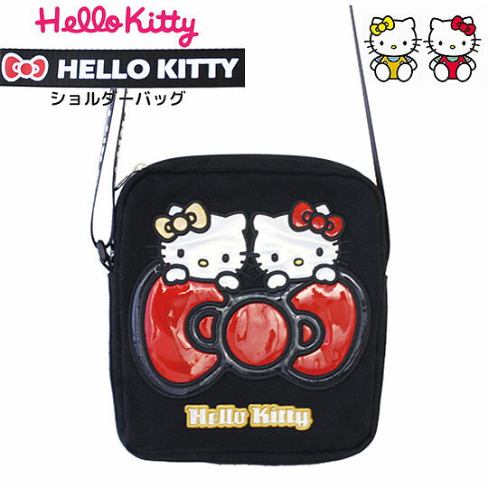 小禮堂 Hello Kitty 鐳射布章帆布拉鍊斜揹包《黑》隨身包.外出包