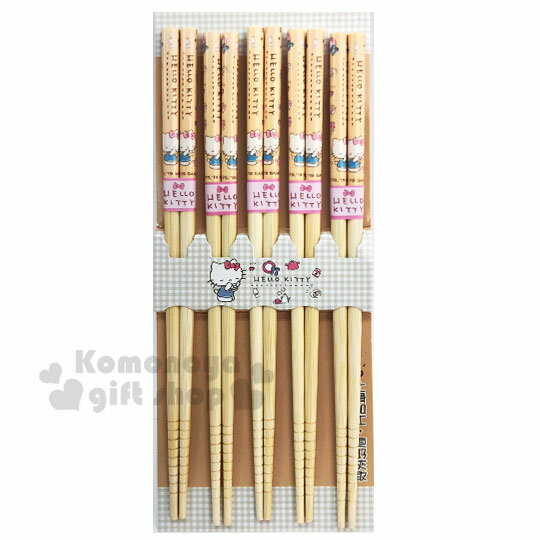 小禮堂 Hello Kitty 天然木筷子組《5入.米黃.閉眼》22.5cm.竹筷.環保筷