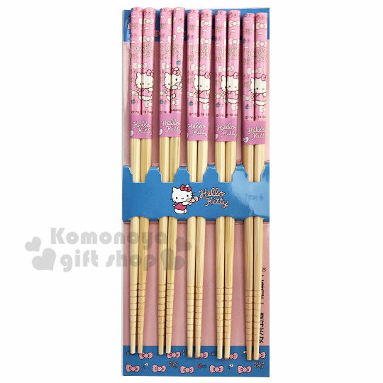 小禮堂 Hello Kitty 天然木筷子組《5入.粉.蝴蝶結》22.5cm.竹筷.環保筷