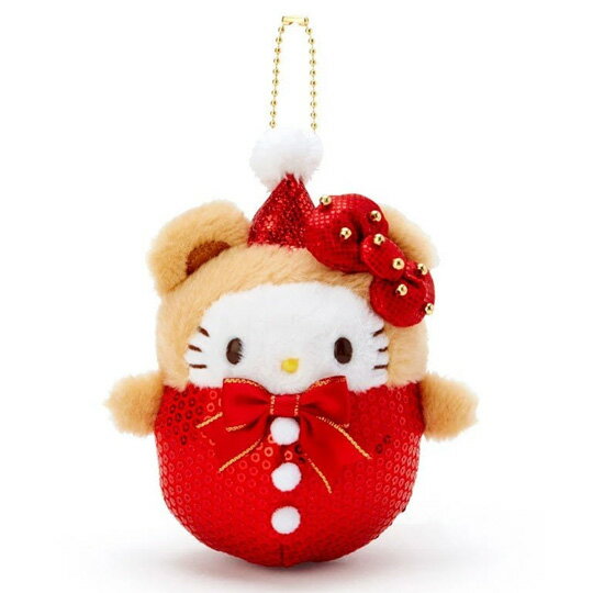 小禮堂 Hello Kitty 亮片絨毛玩偶娃娃吊飾《棕紅》掛飾.鑰匙圈.2019聖誕系列