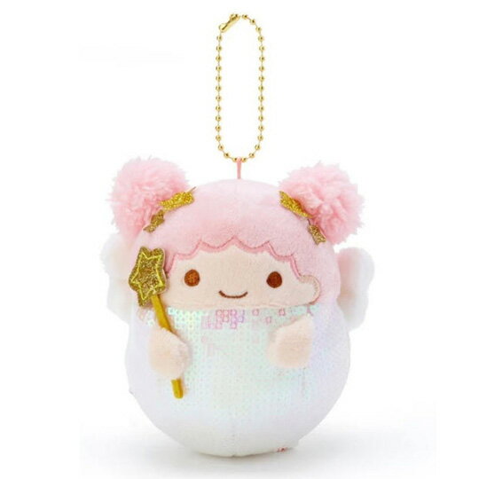 小禮堂 雙子星LALA 亮片絨毛玩偶娃娃吊飾《粉白》掛飾.鑰匙圈.2019聖誕系列