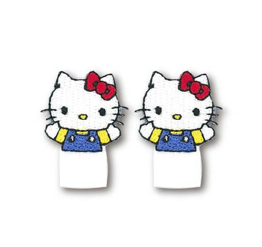 小禮堂 Hello Kitty 迷你造型燙布貼組《2入.黃藍.吊帶褲》刺繡燙貼.布飾