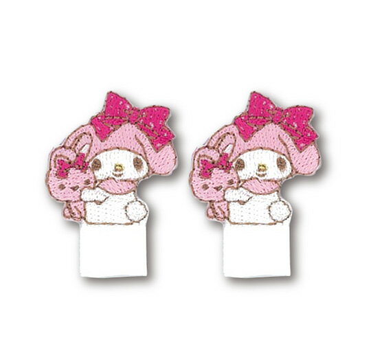 小禮堂 美樂蒂 迷你造型燙布貼組《2入.粉白.抱兔子》刺繡燙貼.布飾