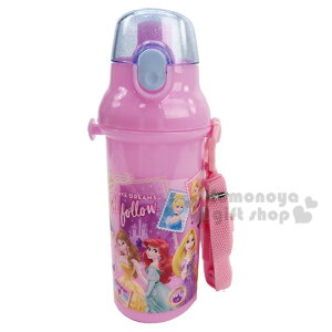 小禮堂 迪士尼 公主 日製直飲式水壺附背帶《紫.相片框》480ml.水瓶.兒童水壺