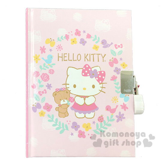 小禮堂 Hello Kitty 迷你左翻硬殼筆記本附造型鎖《粉.愛心花圈》記事本.交換日記