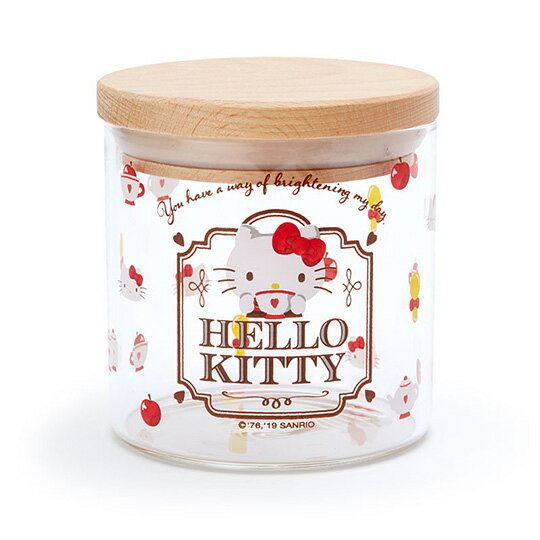 小禮堂 Hello Kitty 木蓋透明耐熱玻璃收納罐《紅.下午茶》300ml.置物罐.餅乾罐