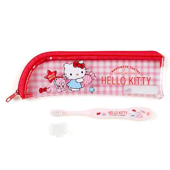 小禮堂 Hello Kitty 兒童旅行牙刷附收納袋《粉.拿糖果》盥洗用品.旅行用品