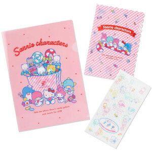 小禮堂 Sanrio大集合 日製L型文件夾組《3入.粉》資料夾.L夾.檔案夾.夢幻糖果店系列