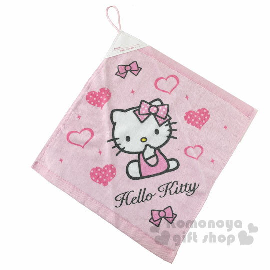 小禮堂 Hello Kitty 可掛式純棉割絨擦手巾《粉白.側坐》34x35cm.毛巾