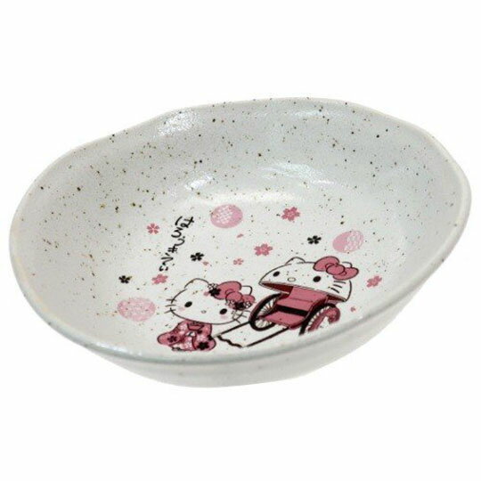 小禮堂 Hello Kitty 日製陶瓷圓盤《粉白.人力車》深盤.沙拉碗.金正陶器