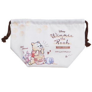 小禮堂 迪士尼 小熊維尼 日製棉質束口便當袋《米棕.吃蜂蜜》縮口袋.收納袋