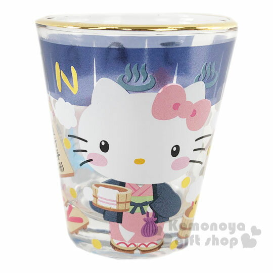小禮堂 Hello Kitty 迷你金邊玻璃杯《粉藍.溫泉》清酒杯.茶杯.水杯