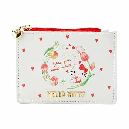 小禮堂 Hello Kitty 皮質拉鍊票卡零錢包《米》收納包.證件夾.車票夾.春日新生活系列