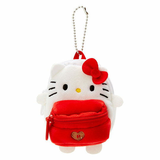 小禮堂 Hello Kitty 後揹包造型絨毛吊飾零錢包《紅白》掛飾收納包.玩偶配件