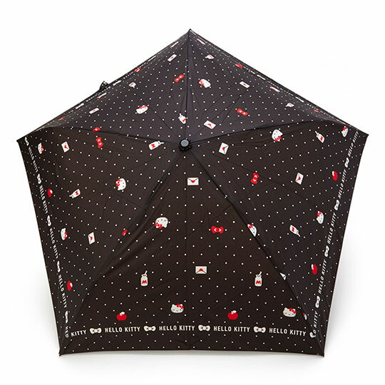 小禮堂 Hello Kitty 超輕量折疊雨傘《黑.點點紋》折傘.雨具