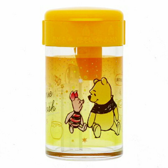 小禮堂 迪士尼 小熊維尼 日製圓形單孔削筆器《橘.對看》削鉛筆器.學童文具