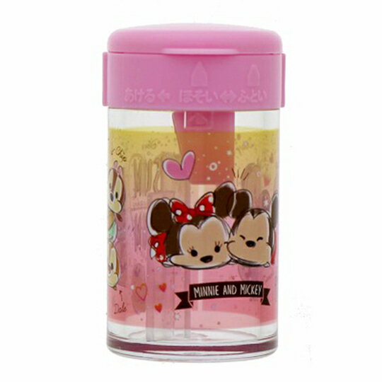 小禮堂 迪士尼 TsumTsum 日製圓形單孔削筆器《粉.愛心》削鉛筆器.學童文具