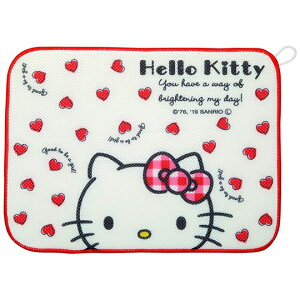 小禮堂 Hello Kitty 方形網狀圓角吸水桌墊《白紅.愛心》31x41cm.餐墊.吸濕墊