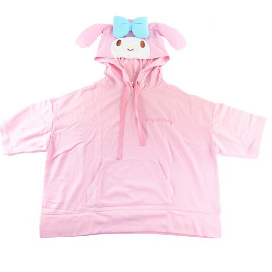 小禮堂 美樂蒂 短袖帽T 連帽上衣 休閒服 T-shirt T恤 (粉 大臉)